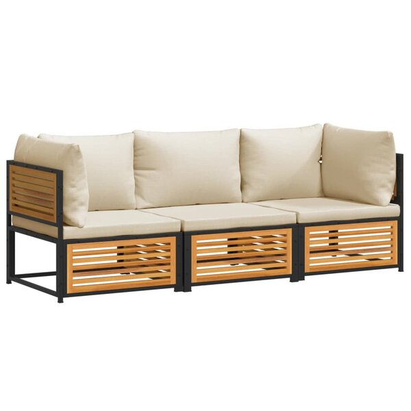 vidaXL Salon de jardin avec coussins 3 Pièces bois massif d'acacia