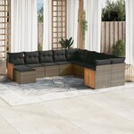 vidaXL Salon de jardin 11 Pièces avec coussins gris résine tressée