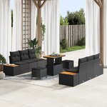 Ensemble de canapé de jardin 9 pièces avec coussins Noir rattan acacia