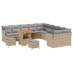 vidaXL Salon de Jardin de 13 Pièces avec Coussins Beige Rattan Poly Acacia