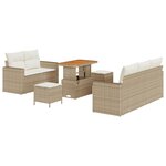 Ensemble de canapés de jardin vidaXL 8 pièces avec coussins beige poly rotin acacia
