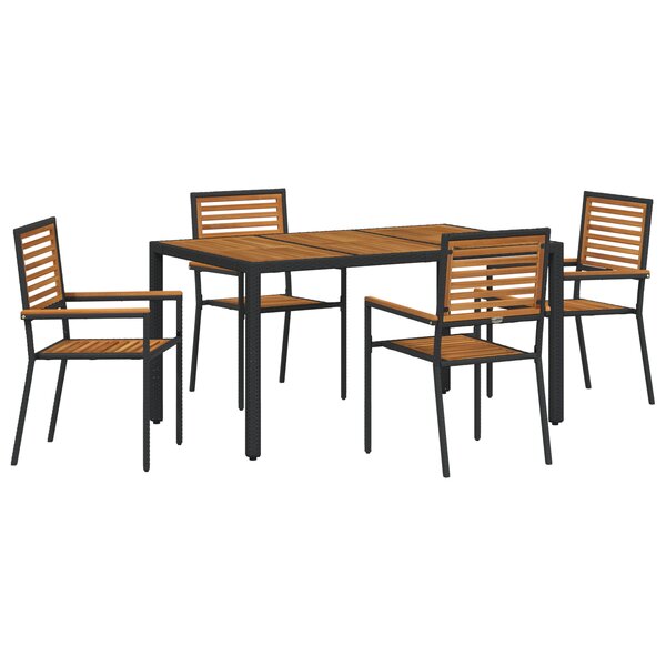 Ensemble de salle à manger jardin vidaXL 5 pièces en poly rotin noir et acacia