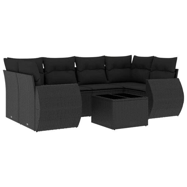 vidaXL Salon de jardin 7 Pièces avec coussins noir résine tressée