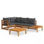 vidaXL Salon de jardin 4 Pièces avec coussins gris foncé Bois d'acacia