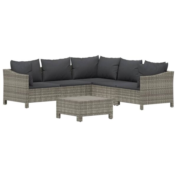 Salon de jardin meuble d'extérieur ensemble de mobilier 6 pièces avec coussins gris résine tressée 02_0016795