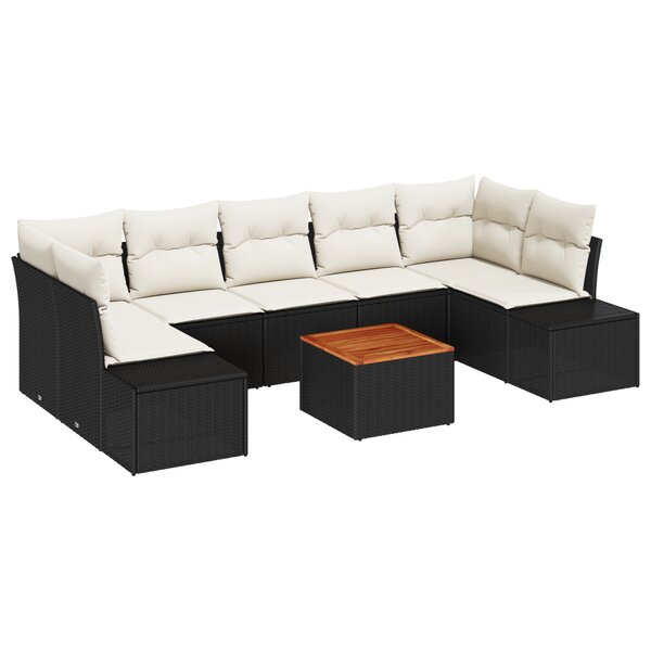 vidaXL Ensemble de canapé de jardin de 8 pièces avec coussins en poly rattan noir