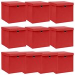 vidaXL Boîtes de rangement et couvercles 10 Pièces Rouge 32x32x32cm Tissu