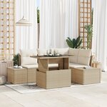 vidaXL Ensemble de jardin 5 pièces avec coussins en poly rotin beige