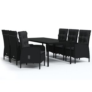 vidaXL Ensemble à manger de jardin avec coussins 7 Pièces Noir