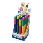 Milan PL1 Présentoir de 20 Portemines - Mine 0 9 mm 2B Graphite - Gomme Milan Extra Longue - Couleurs Assorties
