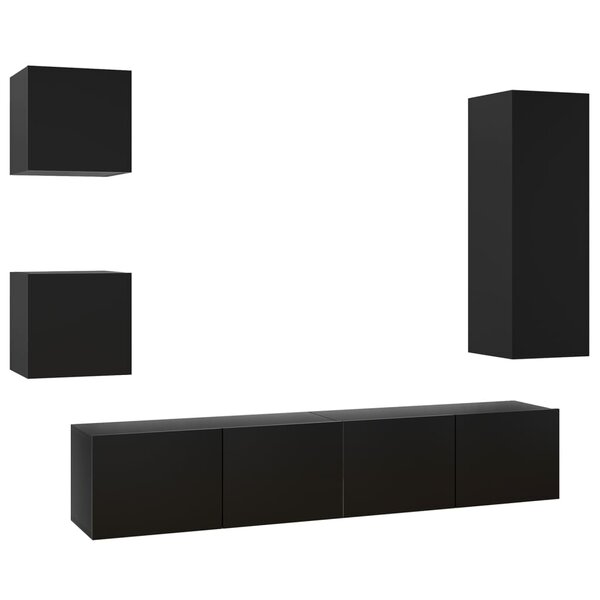 vidaXL Ensemble de meuble TV 5 Pièces Noir Bois d'ingénierie