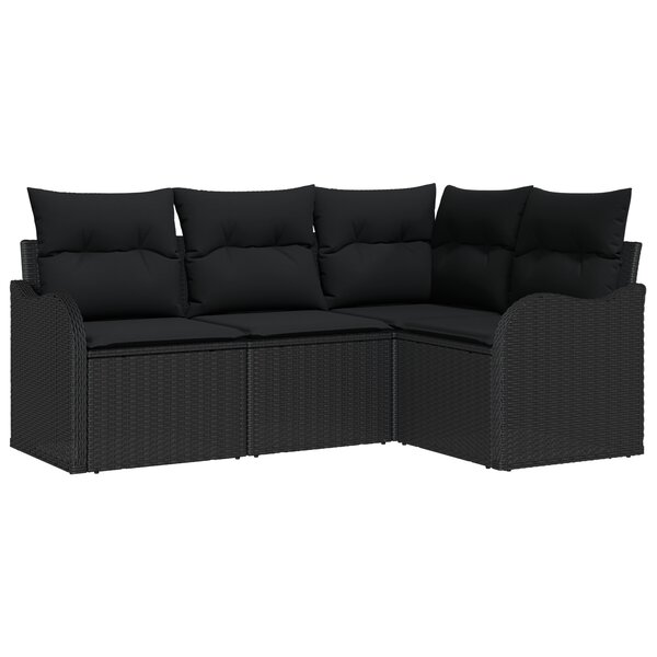 vidaXL Ensemble de Canapé de Jardin 4 Pièces avec Coussins en Rotin Noir