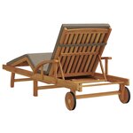 vidaXL Chaise longue pliable avec roues et coussin taupe en bois massif d'acacia