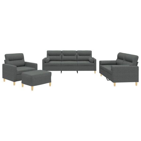 vidaXL Ensemble de canapés 4 Pièces coussins gris foncé tissu