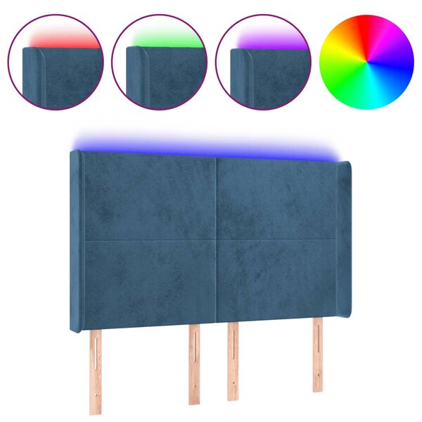 vidaXL Tête de lit à LED Bleu foncé 147x16x118/128 cm Velours