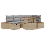 vidaXL Ensemble de Canapés de Jardin 7 Pièces avec Coussins Beige Poly Rattan Acacia