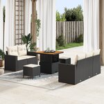 vidaXL Ensemble de canapé de jardin 8 pièces avec coussins noir en poly rattan et acacia