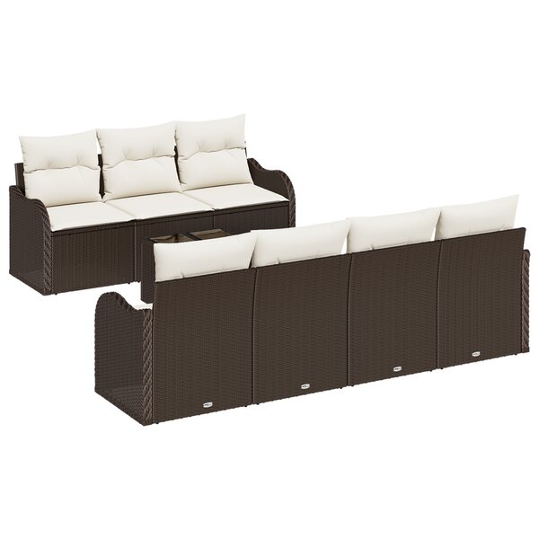 Ensemble de canapé de jardin 8 pièces avec coussins poly rattan marron