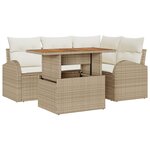 vidaXL Ensemble de Dîner de Jardin de 5 Pièces avec Coussins Beige Rattan poly Acacia