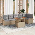 vidaXL Ensemble de dîner de jardin de 7 pièces avec coussins Beige Poly Rattan Acacia