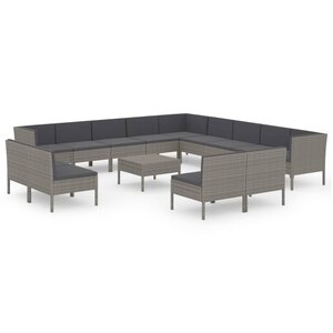 Salon de jardin meuble d'extérieur ensemble de mobilier 14 pièces avec coussins résine tressée gris 02_0015858