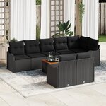 Ensemble de canapés de jardin vidaXL de 9 pièces avec coussins noirs en poly rotin et acacia