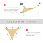 Voile d'ombrage triangulaire grande taille 4 x 4 x 4 m polyéthylène haute densité résistant aux UV coloris sable