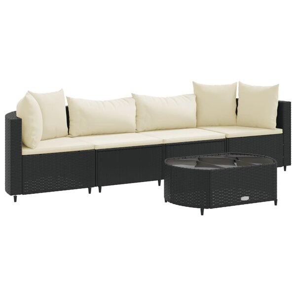 vidaXL Salon de jardin 5 Pièces avec coussins noir résine tressée