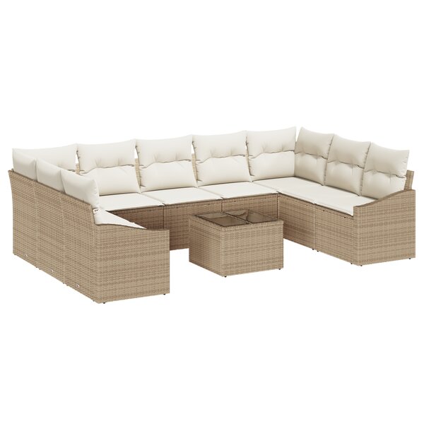 vidaXL Ensemble de salle à manger de jardin de 10 pièces avec coussins en poly rotin marron