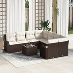 vidaXL Ensemble de Canapé de Jardin 9 Pièces avec Coussins Rattan Poly Marron