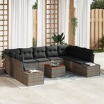 vidaXL Ensemble de canapé de jardin 10 pièces avec coussins Gris Poly Rattan Acacia
