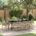 Ensemble de Salle à Manger de Jardin 9 Pièces avec Coussins en Beige Poly Rattan