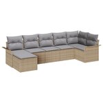 vidaXL Ensemble de canapé de jardin 7 pièces avec coussins Beige Poly Rattan