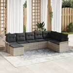 vidaXL Set de canapé de jardin 8 pièces avec coussins gris clair poly rotin