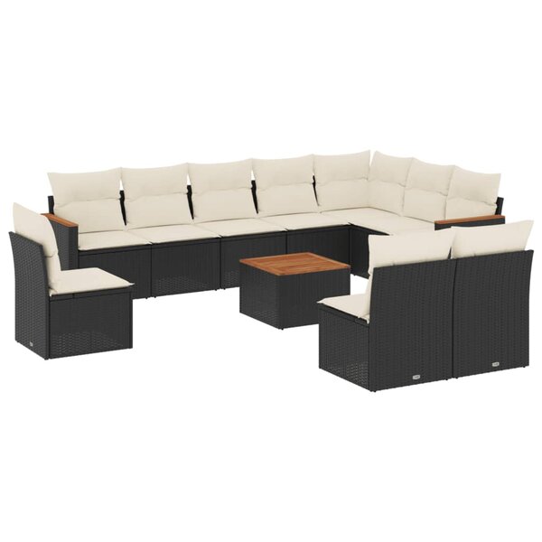 vidaXL Salon de jardin 11 Pièces avec coussins noir résine tressée
