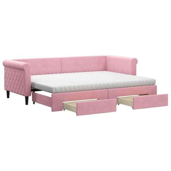 vidaXL Lit de jour avec gigogne et tiroirs rose 80x200 cm velours