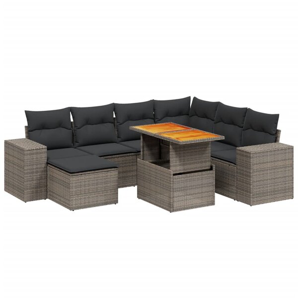 vidaXL Salon de jardin 8 Pièces avec coussins gris résine tressée