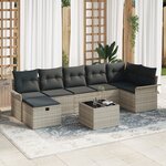 vidaXL Ensemble de canapé de jardin 8 pièces avec coussins gris clair en poly rotin