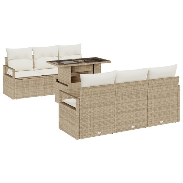 Ensemble de Canapés de Jardin vidaXL 7 pièces avec Coussins Beige Rotin Poly