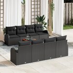 Ensemble de Canapés de Jardin 9 pièces vidaXL avec Coussins Noir Rattan Poly Acacia