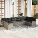 Ensemble de 10 pièces de canapé de jardin avec coussins gris clair en poly rotin