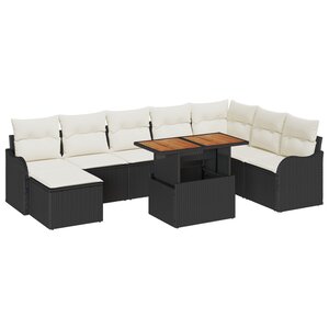 Ensemble de Canapés de Jardin de 9 Pièces avec Coussins Rattan Poly Noir