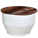 vidaXL Table basse Bois de récupération massif Blanc Forme de baril