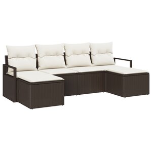 vidaXL Ensemble de Canapé de Jardin de 6 Pièces avec Coussins Marron Rotin Poly