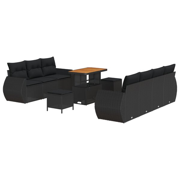 vidaXL Canapé de jardin 10 pièces avec coussins en poly rotin noir