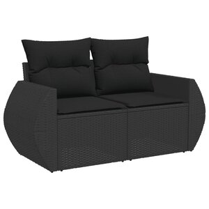 vidaXL Canapé de jardin avec coussins 2 places noir résine tressée