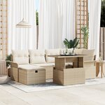 vidaXL Ensemble de canapés de jardin à 7 pièces avec coussins Beige Poly Rattan