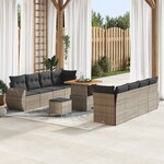 vidaXL Ensemble de canapé de jardin 11 pièces avec coussins gris poly rattan acacia