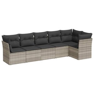 vidaXL Salon de jardin 6 Pièces avec coussins gris clair résine tressée