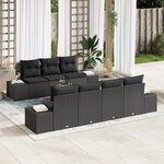 vidaXL Set de Canapé de Jardin 8 Pièces avec Coussins Noir Poly Rotin Acacia